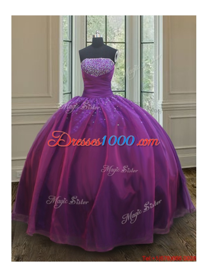 Classical Big Puffy Beaded Bust Organza Quinceanera Dress in Purple