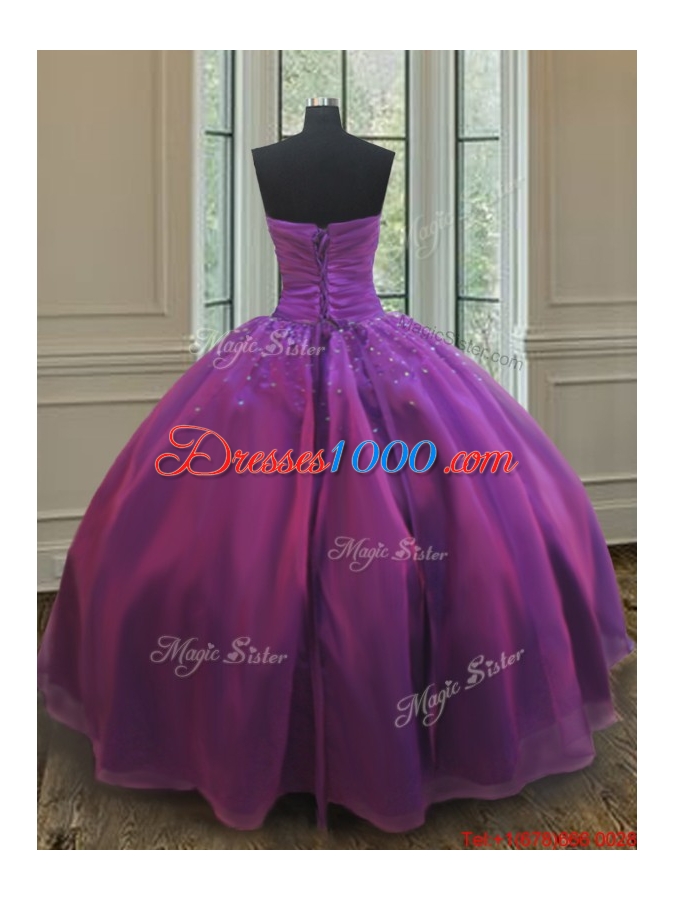 Classical Big Puffy Beaded Bust Organza Quinceanera Dress in Purple