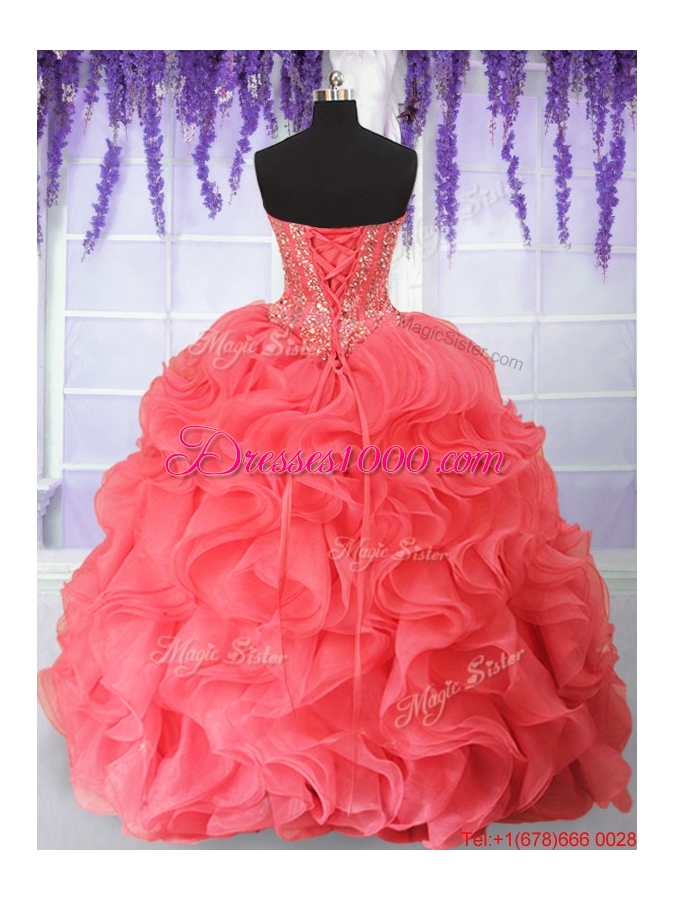 Clearance Visible Boning Beaded Bodice and Ruffled Quinceanera Dress in Organza
