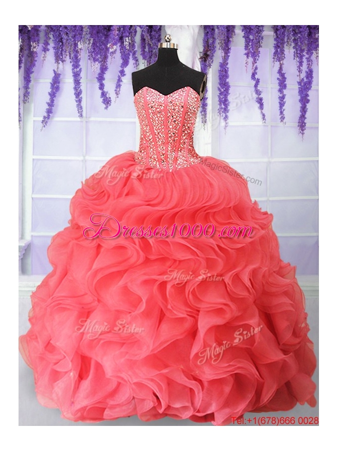 Clearance Visible Boning Beaded Bodice and Ruffled Quinceanera Dress in Organza