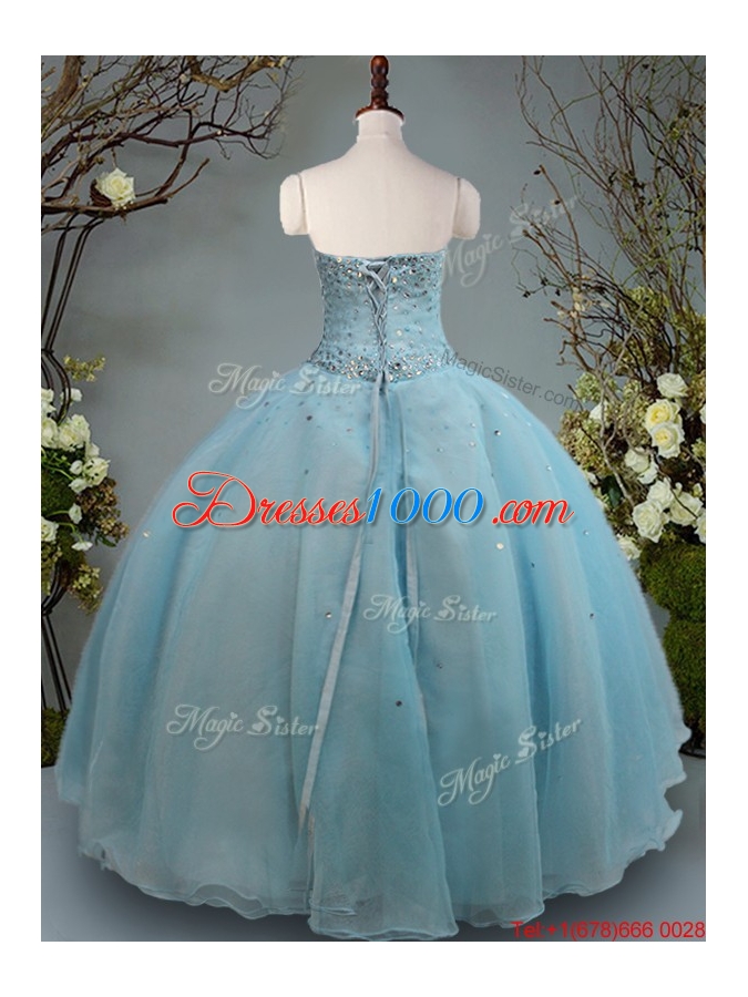 Discount Big Puffy Aquamarine Strapless Quinceanera Gown with Beading