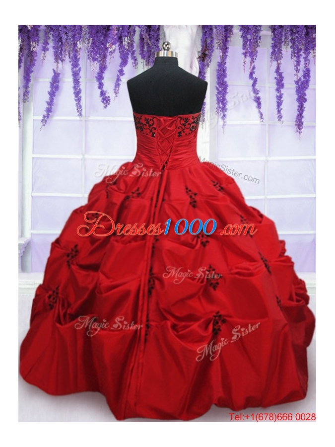 Luxurious Strapless Applique and Bubble Red Quinceanera Dress in Taffeta