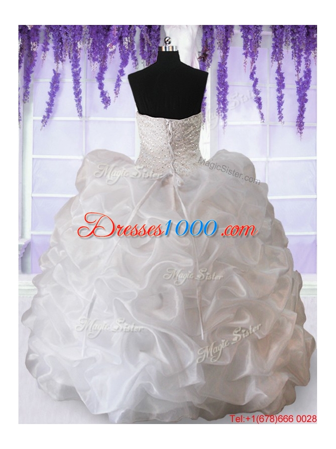 Modern Applique Beaded Bodice and Bubble Quinceanera Dress in White