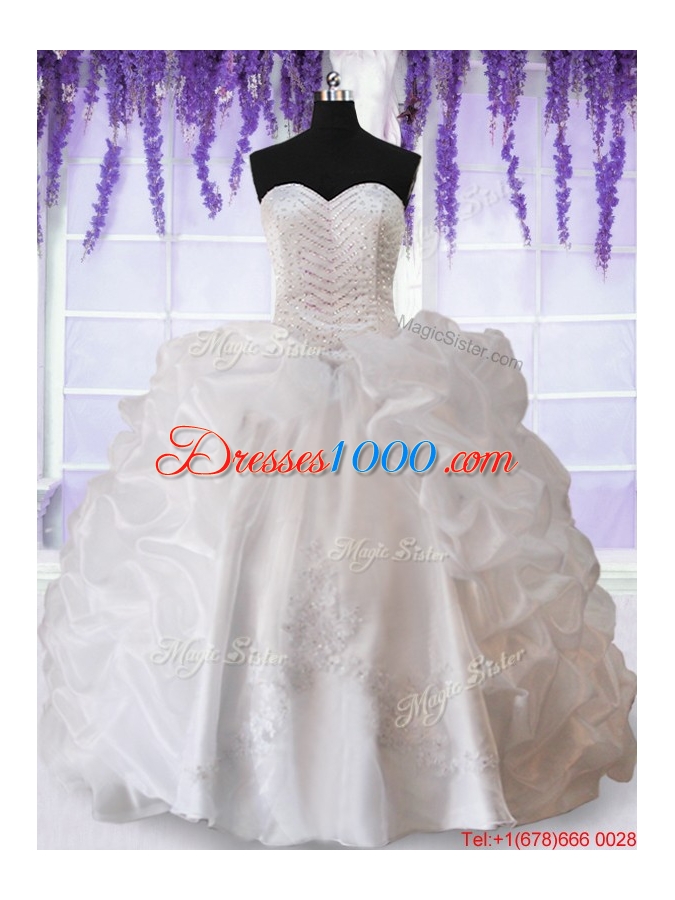 Modern Applique Beaded Bodice and Bubble Quinceanera Dress in White