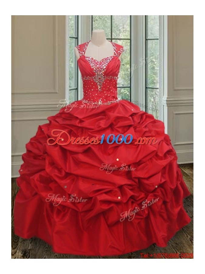 New Arrivals Puffy Skirt Taffeta Quinceanera Dress with Beading and Pick Ups