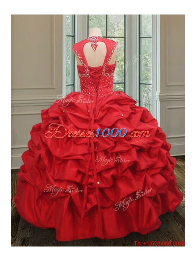 New Arrivals Puffy Skirt Taffeta Quinceanera Dress with Beading and Pick Ups