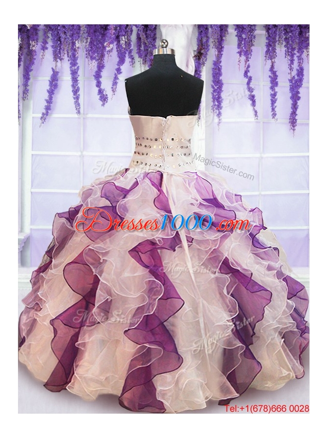 Organza and Taffeta Laced Colorful Quinceanera Dress with Beading and Ruffles