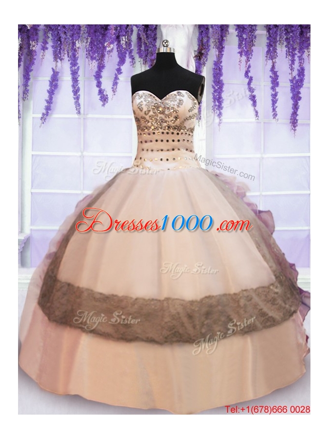 Organza and Taffeta Laced Colorful Quinceanera Dress with Beading and Ruffles
