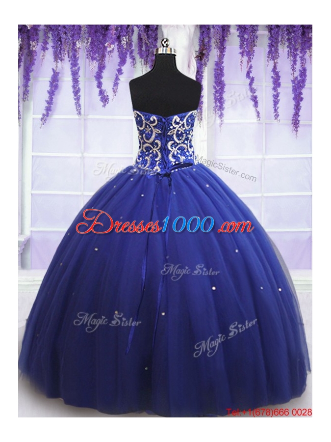 2017 Beautiful Beaded Bodice Royal Blue Sweet 15 Dress in Tulle