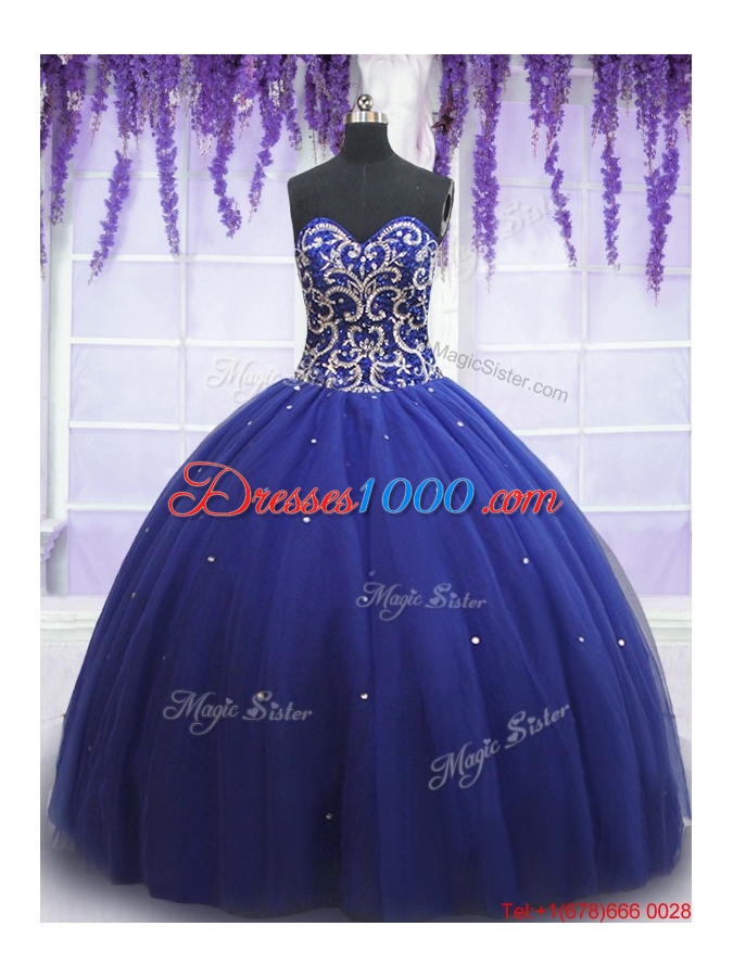 2017 Beautiful Beaded Bodice Royal Blue Sweet 15 Dress in Tulle