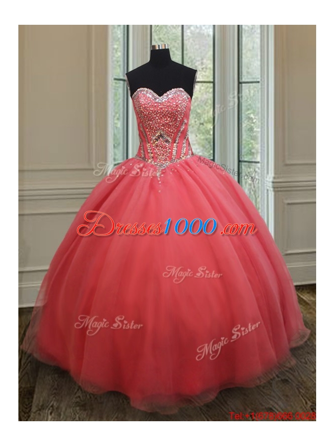 Beautiful Sweetheart Beaded Bodice Quinceanera Gown in Watermelon Red