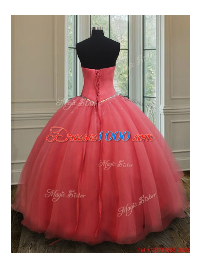 Beautiful Sweetheart Beaded Bodice Quinceanera Gown in Watermelon Red