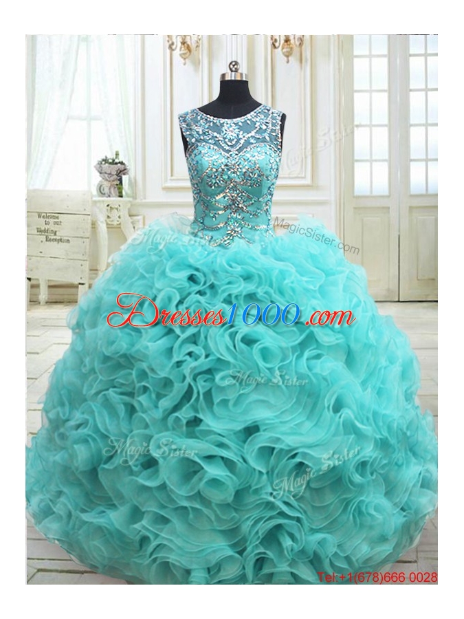 Exquisite See Through Scoop Beaded Quinceanera Dress in Rolling Flowers