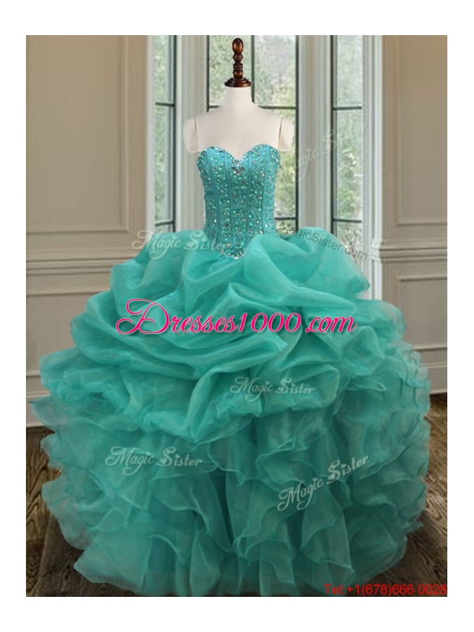 Exquisite Sweetheart Turquoise Quinceanera Dress with Bubbles and Beaded Bodice
