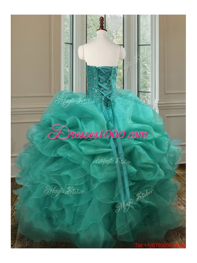 Exquisite Sweetheart Turquoise Quinceanera Dress with Bubbles and Beaded Bodice