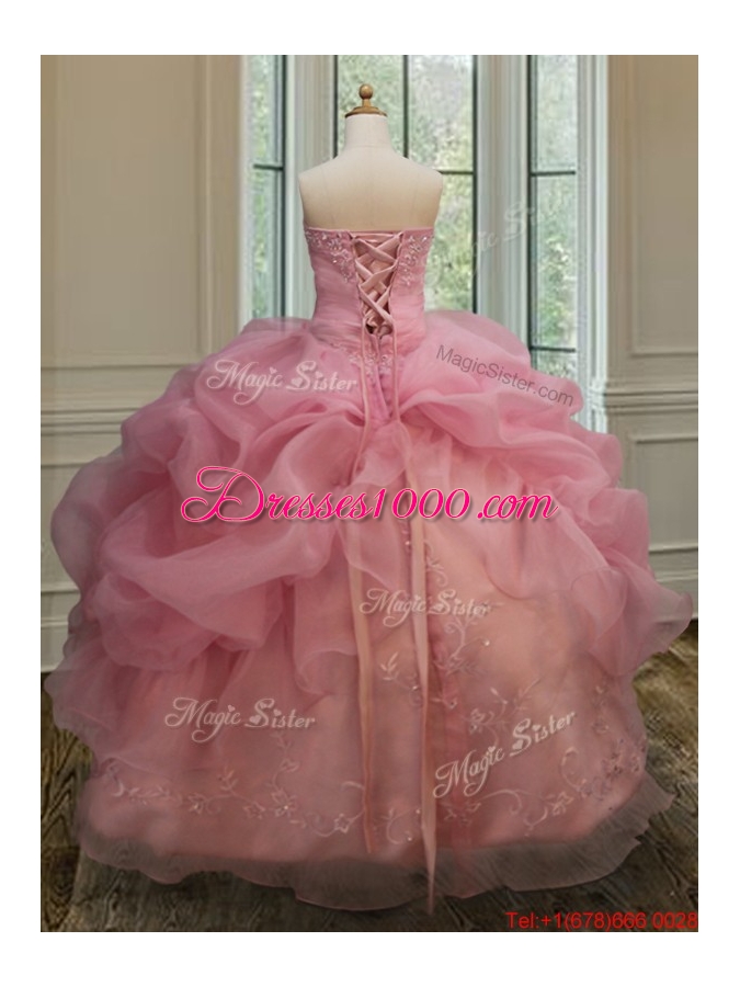 Latest Really Puffy Strapless Watermelon Red Sweet 15 Dress with Appliques