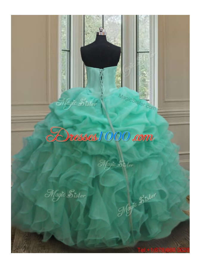 Lovely Big Puffy Beaded and Bubble Quinceanera Dress in Turquoise
