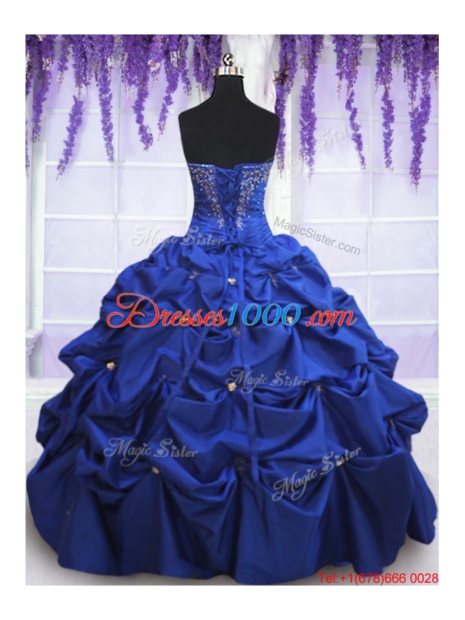 New Style Beaded and Bubble Taffeta Quinceanera Dress in Royal Blue