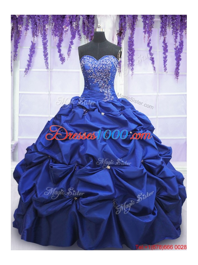 New Style Beaded and Bubble Taffeta Quinceanera Dress in Royal Blue