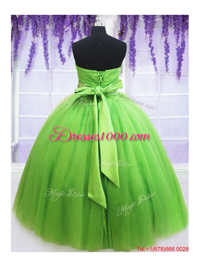 Simple Ruched Bodice Beaded Decorated Waist Spring Green Quinceanera Dress