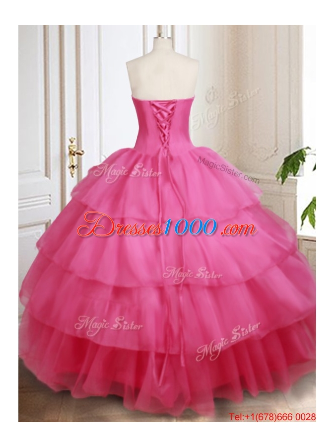 Affordable Black and Hot Pink Quinceanera Dress with Beading and Ruffled Layers