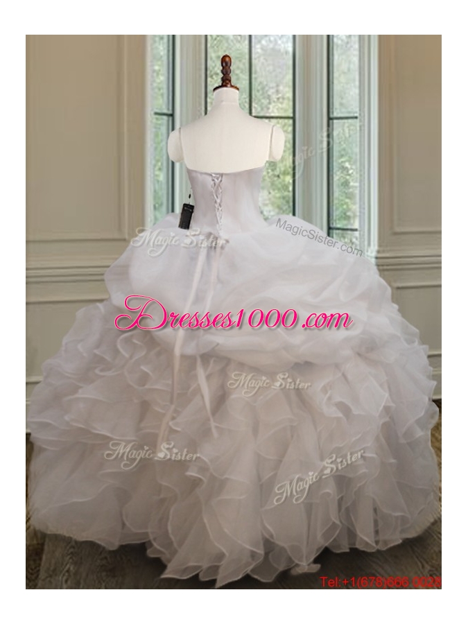 Cheap Beaded Ruffled and Bubble White Quinceanera Dress in Organza
