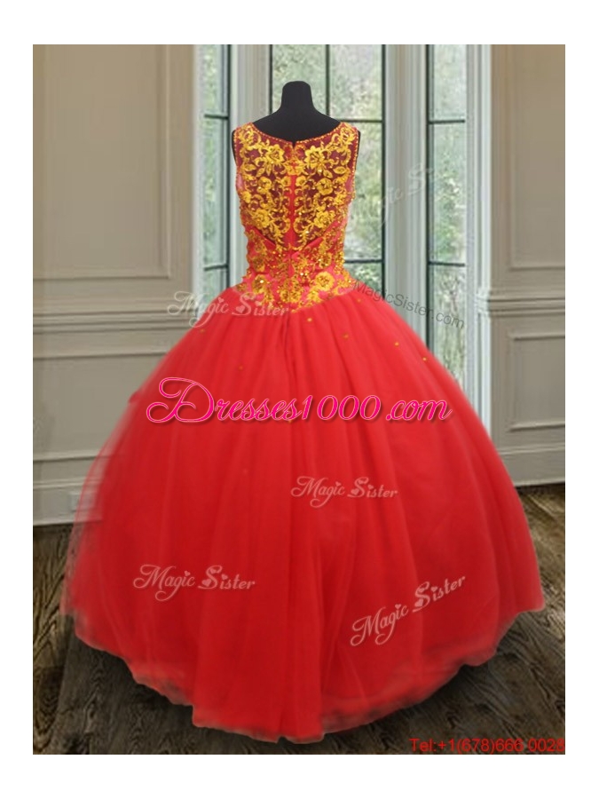 New Style Ball Gown V Neck Rust Red Sweet 16 Dress with Beaded Appliques
