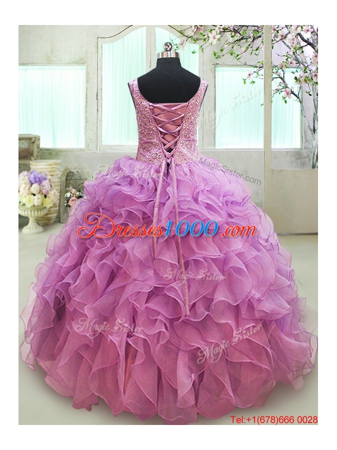 Gorgeous Big Puffy V Neck Beaded and Ruffled Quinceanera Dress in Organza
