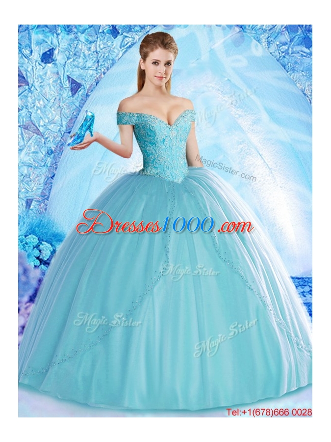 Lovely Off the Shoulder Aqua Blue Quinceanera Dress with Beading