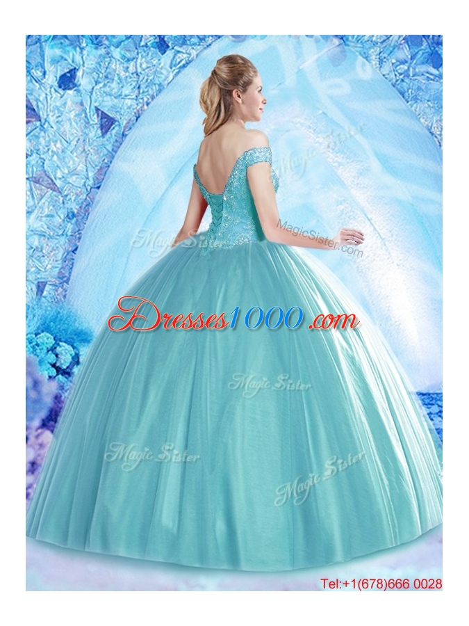 Lovely Off the Shoulder Aqua Blue Quinceanera Dress with Beading