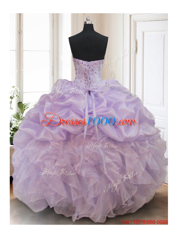 Luxurious Organza Lavender Sweet 16 Dress with Bubbles and Ruffles