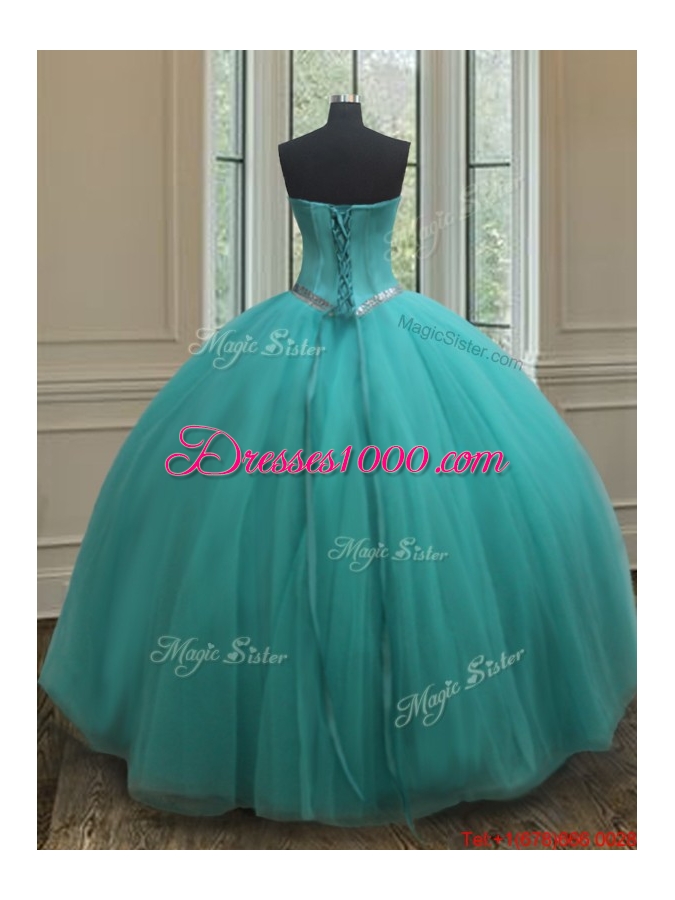 Popular Really Puffy Beaded Bodice Quinceanera Dress in Turquoise