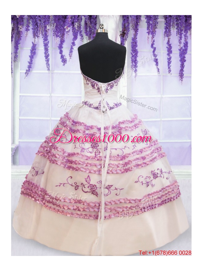 Simple Applique and Embroideried White Quinceanera Dress with Ruffled Layers