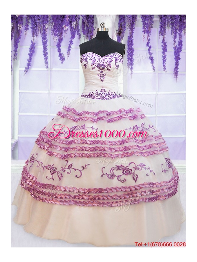 Simple Applique and Embroideried White Quinceanera Dress with Ruffled Layers