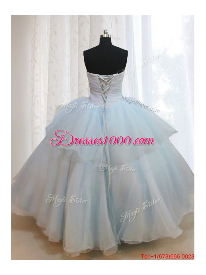 Strapless Light Blue Quinceanera Dress with Appliques and Handmade Flowers