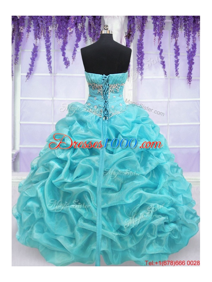 Top Seller Strapless Aquamarine Quinceanera Dress with Beading and Pick Ups