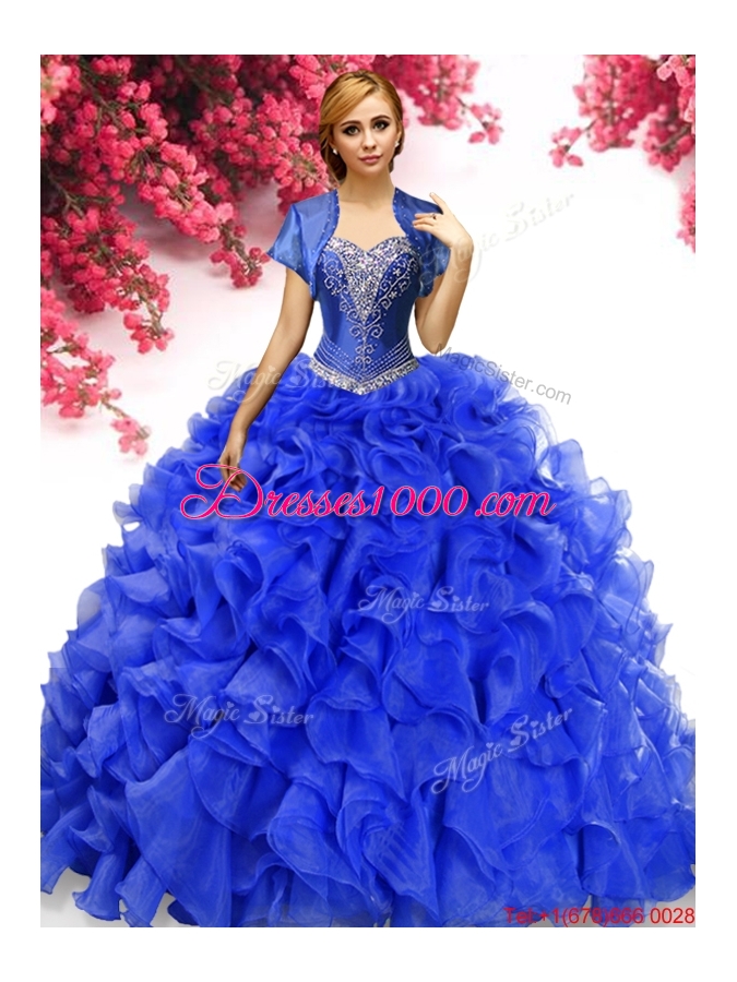 Comfortable Royal Blue Sweet 16 Dress with Appliques and Ruffles