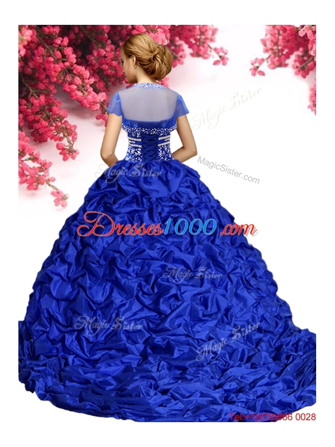 Latest Taffeta Brush Train Quinceanera Dress with Beading and Pick Ups