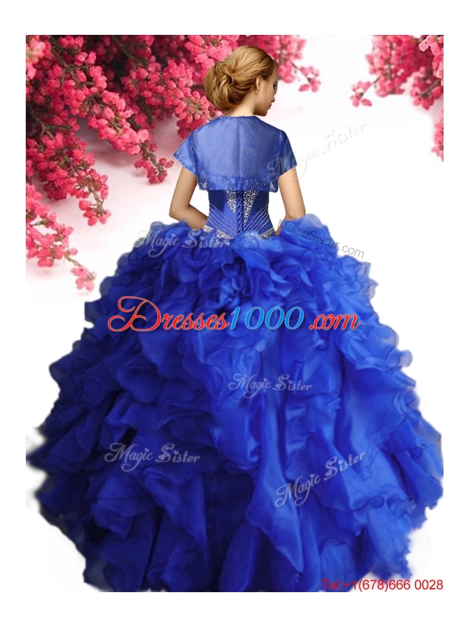Modern Royal Blue Organza Quinceanera Dress with Ruffles and Beading