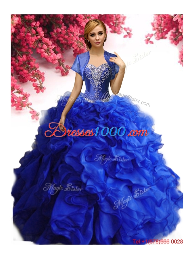 Modern Royal Blue Organza Quinceanera Dress with Ruffles and Beading