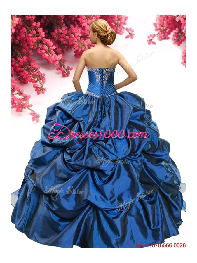 Perfect Royal Blue Sweet 16 Dress with Pick Ups and Embroidery
