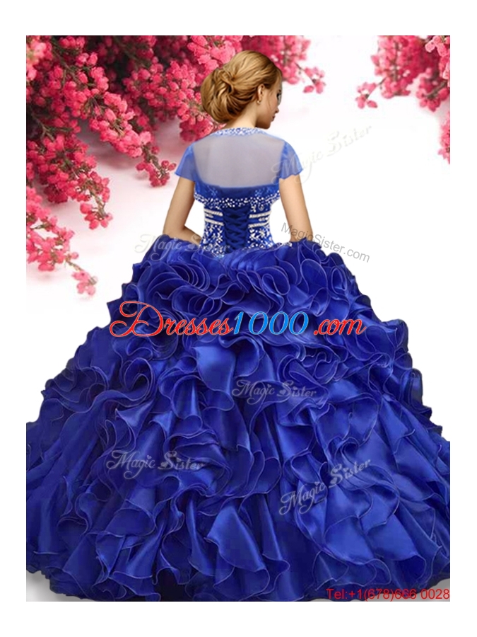 Wonderful Beaded and Ruffled Organza Quinceanera Dress in Purple