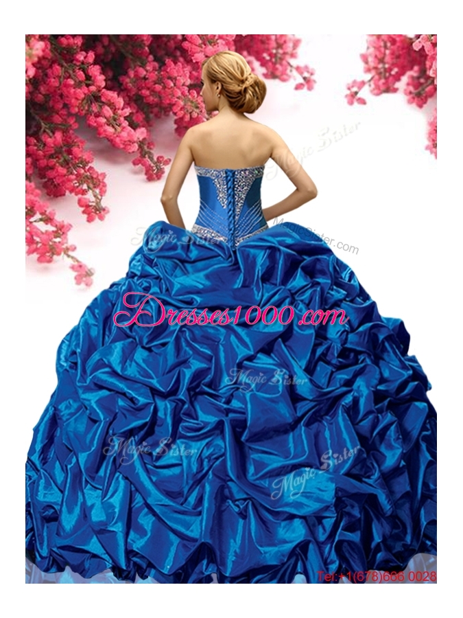 Discount Big Puffy Taffeta Quinceanera Dress with Pick Ups and Appliques