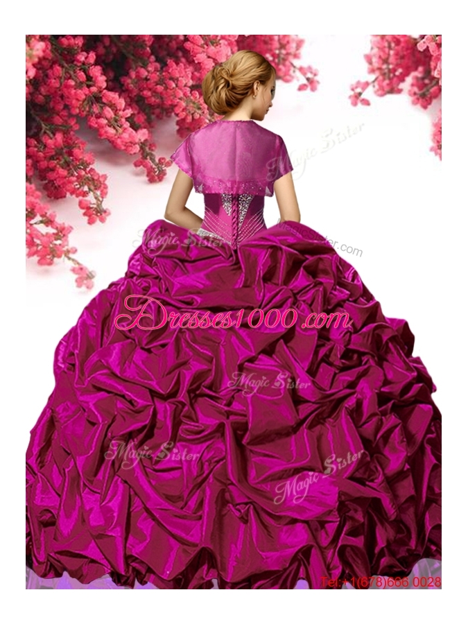 Discount Big Puffy Taffeta Quinceanera Dress with Pick Ups and Appliques