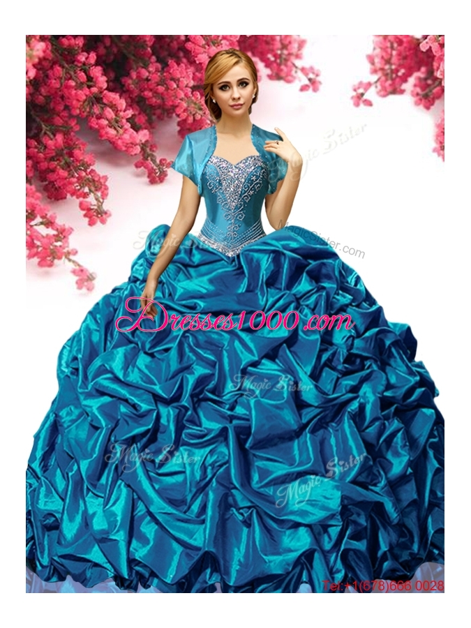 Discount Big Puffy Taffeta Quinceanera Dress with Pick Ups and Appliques