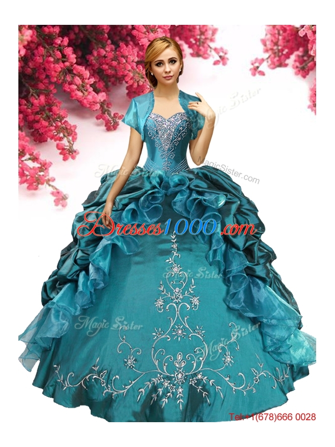Discount Embroideried and Pick Ups Taffeta Quinceanera Dress in Teal