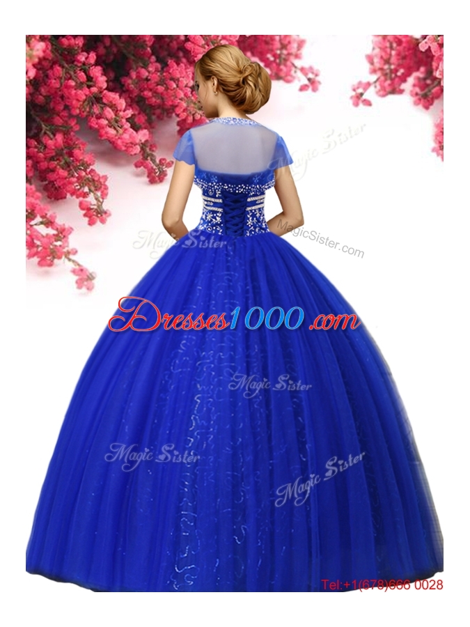 Hot Sale Beaded Fuchsia Sweet 16 Gown in Tulle