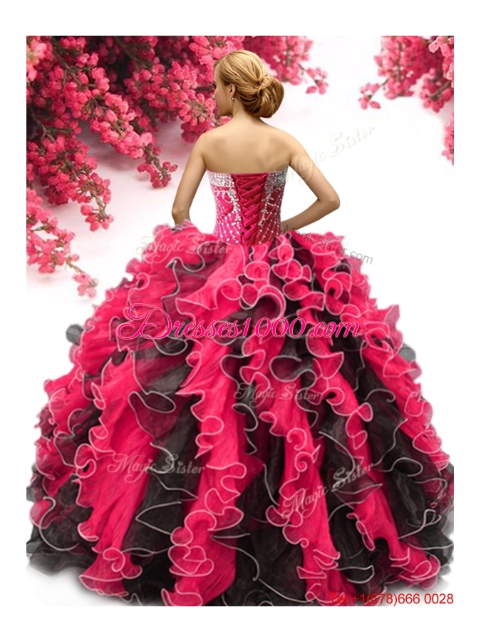 Latest Beaded and Ruffled Two Tone Quinceanera Dress in Organza