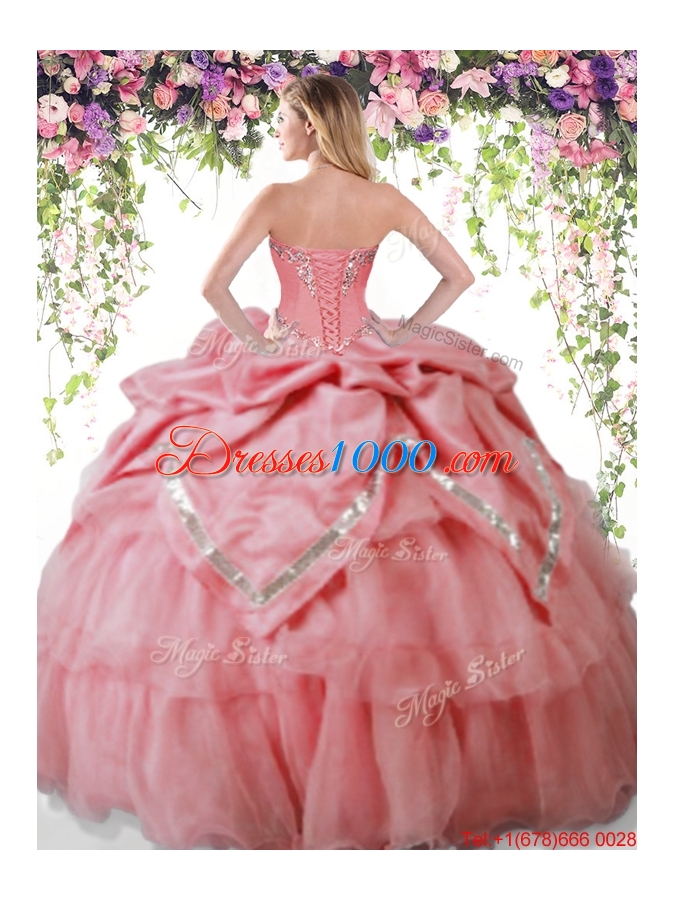 Beautiful Organza Beaded and Bubble Watermelon Red Quinceanera Dress