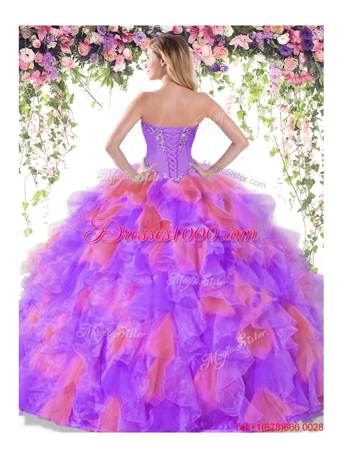 Cheap Organza Ruffled and Beaded Quinceanera Gown in Two Tone